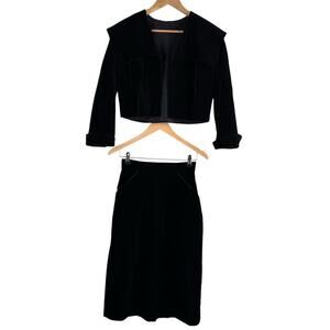 Vintage 60s Black Velvet Crop Jacket and Pencil Skirt Set by Ronbary Classic, XS